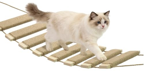 22in Outdoor Cat Tree & Bridge, Multi-Level Cat Ladder with Sisal Rope, Durable Climbing Frame, Scratch Post, Perch & Play Tower for Indoor/Outdoor Cats, Parrots & Small Pets (Wood, 22in)