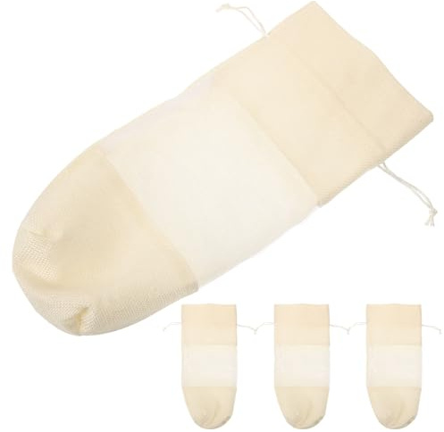 Weinflaschenbeutel aus Leinen und Organza mit Fenster 4 Stück | Beige, Zugband Verschluss, Wiederverwendbar und Tragbar, für Geschenkverpackung und Einkauf