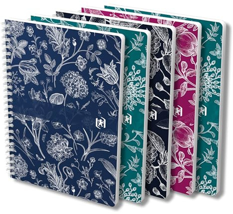 Oxford 'Romance' Spiralbuch A5 kariert, 120 Seiten, Softcover mit Glanzdetails, 4 Motive, 5 Stück
