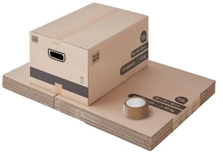 Pack and Move - Lot 10 Cartons Déménagement Stockage M - 60 x 40 x 30 cm - Poignées renforcées - 1 adhésif offert