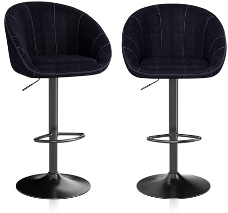 ralex-chair Barhocker 2er Set, Höhenverstellbare Drehbare Samt Barhocker, Kücheninsel-Thekenstühle mit Rückenlehne und Fußstütze, Schwarz