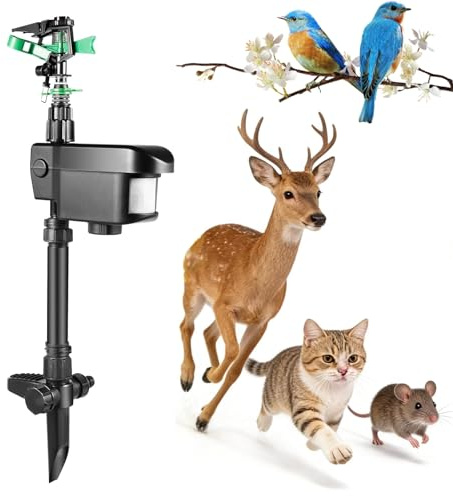 Motion Activated Sprinkler, Solar Powered Animal Repellent with 3 Sensing Distance & 120° Fan-Shaped Sensing, Garden Lawn Water Sprayer, for Yards Farms Orchards