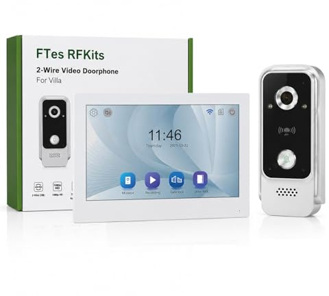 FTes RFKits Videocitofono 2 Fili WiFi Schermo IPS Touch 7pollici Obiettivo 120 Gradi Citofono con Telecamera APP Tuya Visione Notturna Audio Bidirezionale Kit Monitor e Unita Esterna IP65 per Casa | Campanello da 7 pollici, 1080P, con fotocamera e monitor, app Tuya, RFID/NFC, audio bidirezionale, visione notturna e IP65