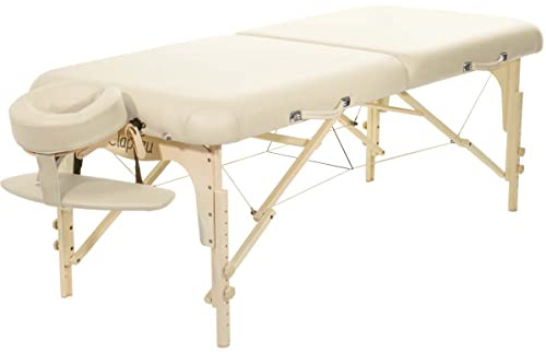 Clap Tzu | Classic Set | professionelle Mobile Massageliege Creme | 65 mm Polsterung ﻿| ﻿184 x 75 cm | inkl. ﻿Kopfstütze ErgoFit mit Polsterkragen, ﻿Armablage, ﻿Transporttasche ﻿| seit 35 Jahren