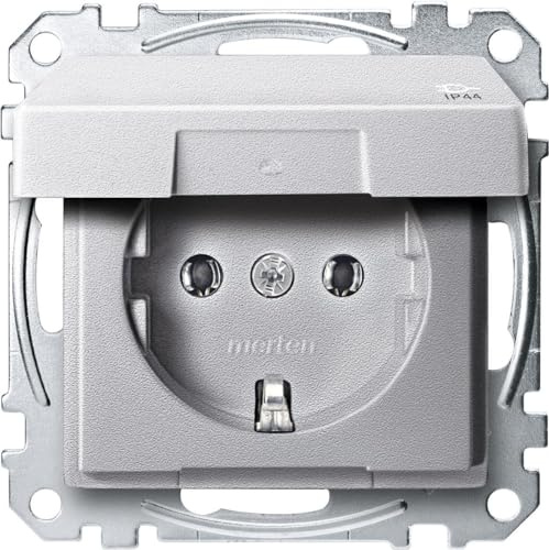 Merten MEG2314-0460 SCHUKO-Steckdose mit Klappdeckel, IP44, BRS, Steckklemmen, aluminium, System M
