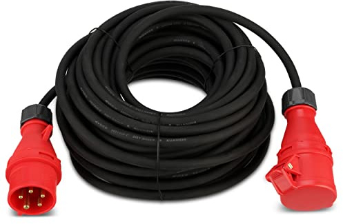 REV CEE Verlängerung – Verlängerungskabel 25m außen IP44 – Starkstromkabel, 11000W – schwarz