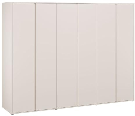 Forte LISSON Kleiderschrank 250, modern-minimalistischer Schrank, 6-türig, Einlegeböden, Kleiderstangen, Holzwerkstoff, Kaschmir Beige, 251,9 cm breit x 193,7 cm hoch x 60,2 cm tief