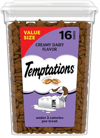 Temptations Cat Treats, Classic Crunchy and Soft Cat Treats, Creamy Dairy Flavor, 16 oz. Tub