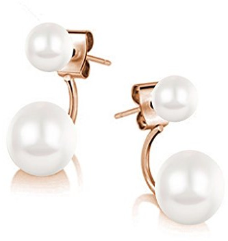 Crystalline Azuria Femme Boucles d'Oreilles Double Oreille Veste 18ct Plaqué Or Rosé avec Blancs imitation Perles