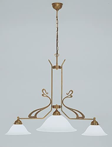 Kronleuchter Jugendstil Hängelampe Deckenleuchte aus Echt Messing 3x E27 bis 60W 87cm Durchmesser