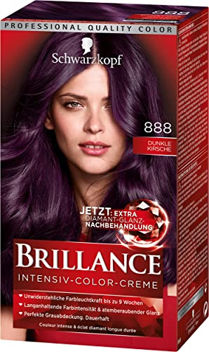 SCHWARZKOPF BRILLANCE Intensiv-Color-Creme 888 Dunkle Kirsche Stufe 3, mit extra Diamant-Glanz-Nachbehandlung, 3er Pack (3 x 143 ml)