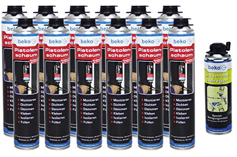 12 x beko Pistolenschaum Polyurethanschaum 750 ml inkl. Universalreiniger 500ml