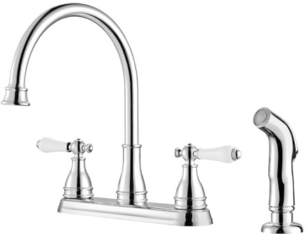 Pfister Sonterra 2-Handle Kitchen Sink Faucet with Side Sprayer High Arc Polished Chrome Finish 1.8 GPM Flow Rate 3 or 4 Hole Installation Ceramic Disc Valve F0364SNC