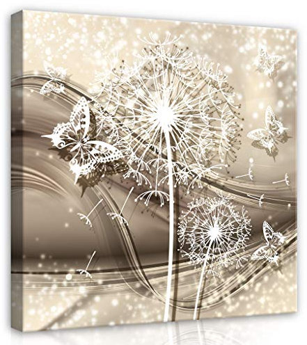 Forwall Leinwandbild Bilder Pusteblume 80cm x 80cm - Kunstdruck modern Wandbilder XXL Wanddekoration Design Wand Bild - Blumen Natur grau Pusteblumen PP2438O2