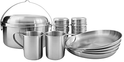 Tatonka Camping-Kochgeschirr Picnic Set IV (12-teilig) - Edelstahl-Geschirr fürs Picknick zu viert - Mit Topf, Pfanne, Tellern und Bechern (inkl. Deckel) - Schadstofffrei & lebensmittelecht