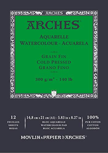 ARCHES Block Enc 14,8 x 21 12H Aquarell, 100% fein, 300 g, Weiß
