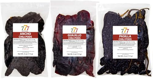 Mexican Chiles 3 Pack Guajillo, Ancho and Pasilla 4oz each. Whole Dried Chili Peppers.