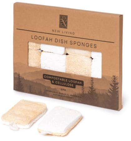 Eco Washing Up Sponges 8 Pack | Natural Loofah Scourer & Cellulose Dish Sponge | Plastic-Free, Compostable, Biodegradable Kitchen Sponges | Non Scratch | Plant-Based, Microplastic-Free