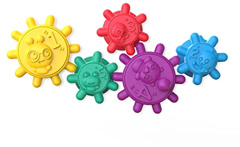 Baby Einstein Gears of Discovery Suction Cup Sensory Toys for Bath, Floor Play, Travel & More, 5pcs Multi-Color, BPA Free, 6 Months+