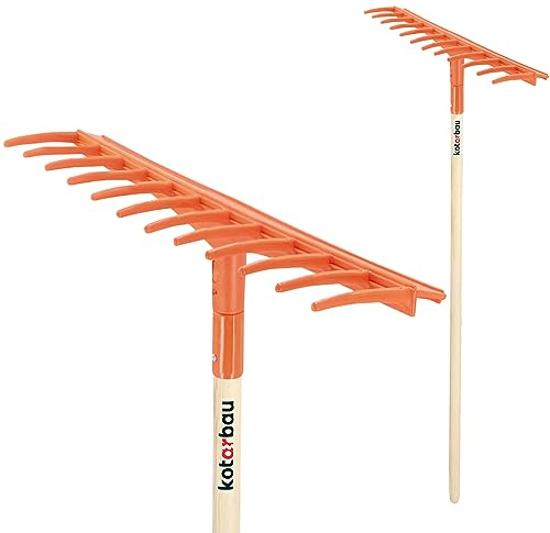 KOTARBAU® Rechen 510 mm mit 12 Zinken Harke aus Kunststoff Gartenharke mit Holzstiel 150 cm Handharke Gartenrechen zum Fegen von Laub Gras Gartengeräte Gartenwerkzeug Orange