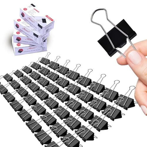 Medium Binder Clips, 48 Pack, 1-1/4 Inch, Black, Standard 32mm, Capacity 0.6 Inch, Metal Paper Clips, Office Clips, Fold Clamp, Office and School Supplies