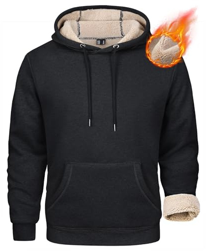 MAGCOMSEN Sherpa Sweatshirts Pullover Hoodies for Men Fleece Hoodies Black