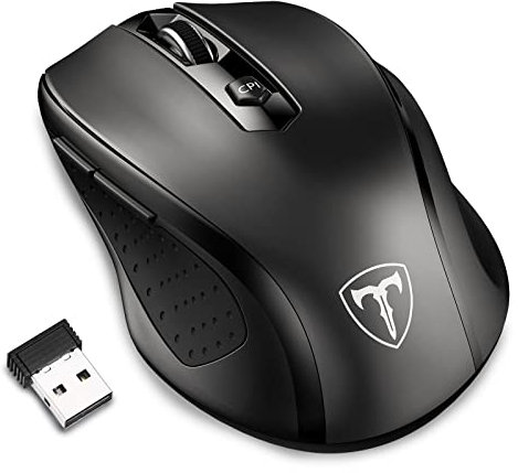 Lionsing 2.4GHz Optical Wireless Mouse with Receiver, 5 Adjustable DPI Levels, 6 Buttons for Laptop, PC, Desktop, Notebook, Macbook, Chromebook (Black)