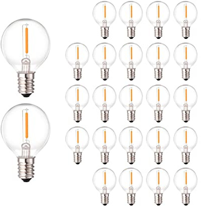CHYParty G40 LED Replacement Bulbs for Outdoor String Lights, 0.6W Dimmable Shatterproof Globe Bulbs, E12 Candelabra Base, Warm White, 25-Pack