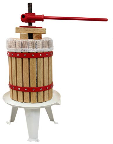 Prensa Manual de frutas de 6L | Roble macizo y Acero | Funcionamiento tradicional de manivela manual | Gran capacidad | 3 bolsas de colado GRATIS | Fácil limpieza | Exprimidora Zumo Sidra Jugo Vino