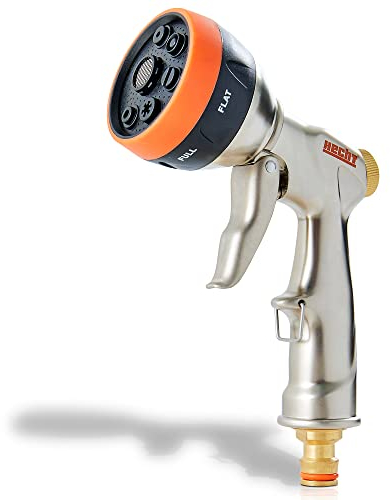 HECHT Metall Gartenbrause – Sprühkopf mit 7 Sprühfunktionen – Halteclip, für alle 1,2 Stecksysteme, 2-4 bar energy, Multifunktions Handbrause zur Gartenbewässerung, Autowäsche, Reinigung u.v.m.