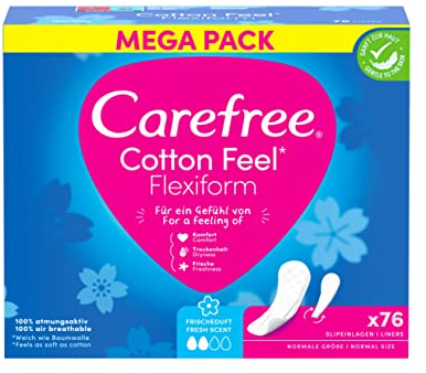 Carefree Cotton Feel Flexicomfort - Luftdurchlässige Slipeinlagen, frischer Duft, Absorptionsgrad zwei, Größe normal, 76er Pack