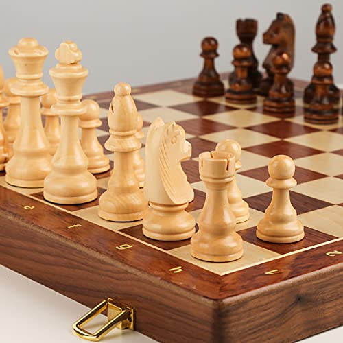 Pevfeciy Schachspiel Holz 45 x 45cm Schachbrett Holz Hochwertig Holz Schachfiguren und Schachbrett Handgemacht Holz zum Geordnetem Verstauen der Schachfiguren,45cm