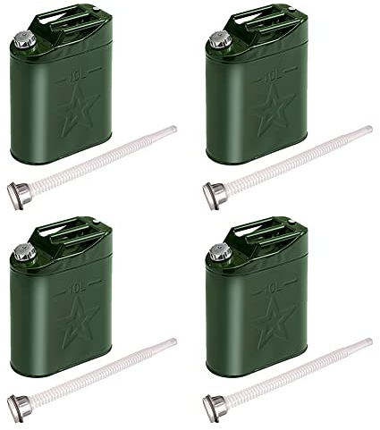 Tanica Per Carburante In Metallo,Asudaro 4 Pezzi 5L 10L 20L Tanica In Metallo Verde Per Carburante Con Beccuccio Flessibile Lattina Di Metallo Per Benzina Contenitore In Metallo