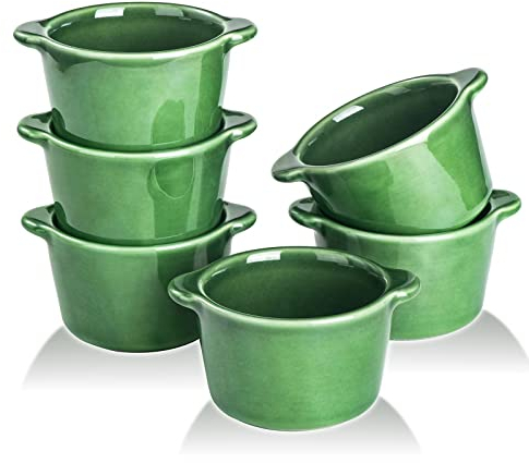 VICRAYS - Cuencos de cerámica para horno Creme Brulee Ramekins, mini tazas de natillas de 8 onzas, cuencos seguros para horno, platos de soufflé para hornear, cacerola individual, salsa, Pioneer