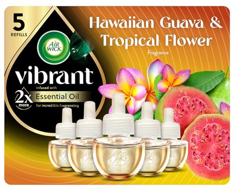 Air Wick Vibrant Plug in Scented Oil Refill, 5ct, Nectarine & Paradise Flower, Air Freshener, Essential Oils