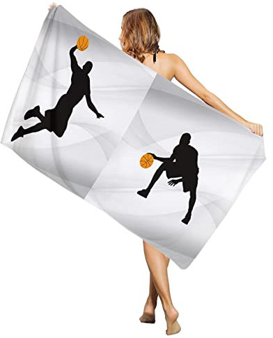 Mikrofaser Strandtuch 80x130cm, Basketball Silhouette Auf Grauem Hintergrund Duschtücher Erwachsene Pool Badetuch Weich Strandtücher, Für Reise, Schwimmen