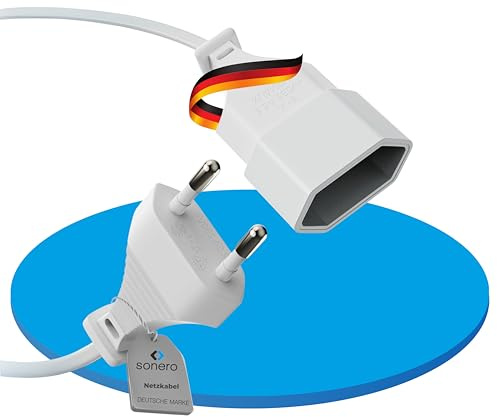 sonero Stromkabel Netzkabel Verlängerungskabel, 5,0m, Eurostecker Flachstecker Typ C Netzstecker auf Euro Buchse, Strom Verlängerung Netzkabel für TV, Spielekonsole, Haushaltsgeräte, Weiß