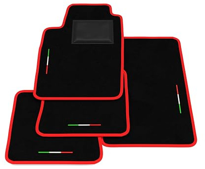 Tappetini compatibili con Alfa Romeo 75 1985-1992, ricamo bandiera Italia, kit tappetini auto personalizzati, set tappeti in moquette, bordo rosso.