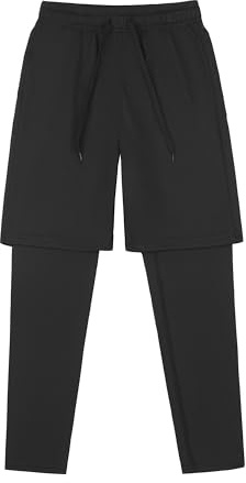 DANI CHINS Boys 2 in 1 Athletic Active Leggings Sports Running Quick Dry Breathable Compression Pants(Black,10)