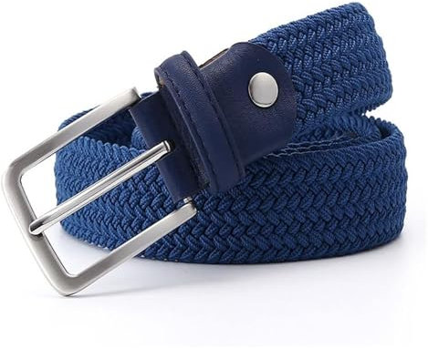 Geflochtene gewebte Gürtel, Herren-Taillengürtel, Retro-elastischer, geflochtener, wendbarer erweiterter Ledergürtel aus Segeltuch, männlicher Metall-Stretch-Jeans-Arbeitsgürtel ( Color : Blue , Size