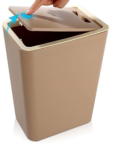 DAJAVE Braun 12L Mülleimer mit Deckel, PP-Kunststoff, 25,5x17x34cm, für Badezimmer, Küche, Schlafzimmer, Wohnzimmer, Büro