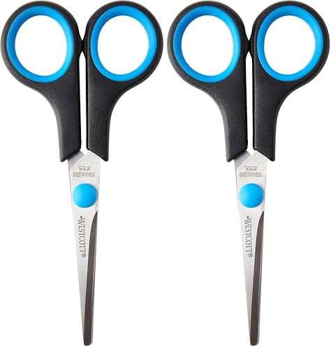 Westcott E-30252 00 Schere Easy Grip Lefty rostfrei, gerade, symmetrisch, 14 cm/5, für Linkshänder, blau/schwarz - und weitere Ausführungen (Packung mit 2)