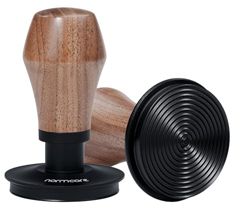 Normcore 58.5mm Espresso Coffee Tamper V4 - Spring Loaded Tamper With Titanium PVD Coating Ripple Base -15lb / 25lb / 30lbs Replacement Springs, Genuine American Walnut Handle