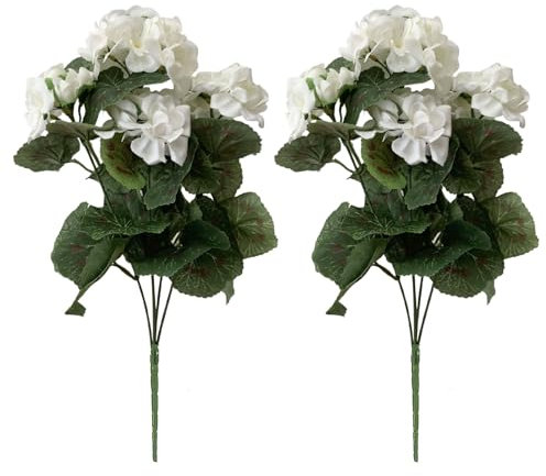 Wilitto Künstliche Blume, künstliche Begonien, mit Stiel, verwelkt nicht, kein Gießen, Hochzeitsfoto-Requisiten, realistische rote Blume, Heimdekoration, Weiß, 2 Stück