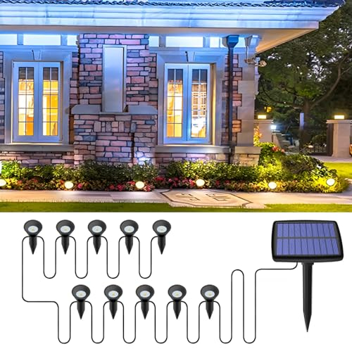 Solar Garden Lights Outdoor - 10 LED Waterproof Ground Lights for Yard, Lawn, Pathway, Patio - 3000K Warm White