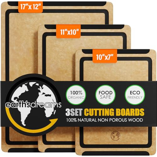 Earth's Dreams Composite Wood Cutting Board Set of 3, Built In Juice Groove