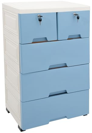 Schubladenschrank Kunststoff Schubladenkommode Kunststoffschrank, 6 Kommode Rollcontainer mit Schubladen & 4 Räder, Freistehend Aufbewahrungsturm mit Schubladen Schrank Schubladenturm (Blau)