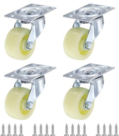 PATIKIL 2 Fixed Caster Wheels, 4 Pack Silent Rigid Plate Casters with M5 Screws Load Capacity 265Lbs for Furniture Workbench Cart Trolley One Direction Rolling, White(NO Brake)