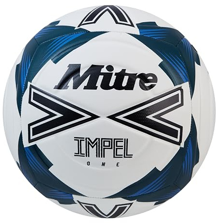 Mitre Adult Impel One 24 Football, White/Black/Tidal Teal, 5