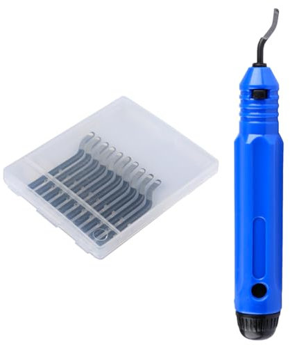 GroveEss Hand Deburring Tool with 10 PCS Deburr Blades,Portable Manual Deburring Tool Set,Durable Deburring Cutter Burr Remover Cutting Tools for Cutting Deburrs Metal Copper Steel Wood Plastic(Blue)